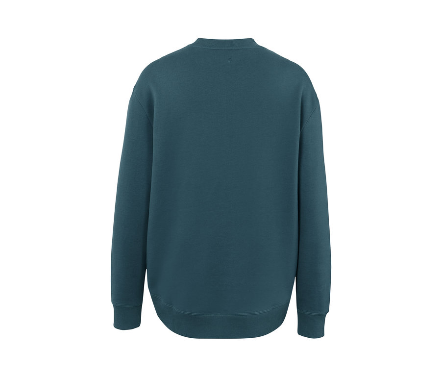 Vue arrière d'un sweatshirt de yoga oversize, vert émeraude foncé.