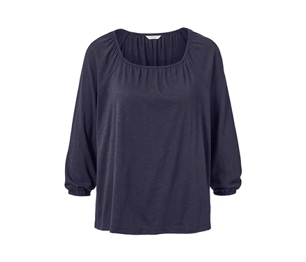 Blouse bleu foncé à manches 3/4.
