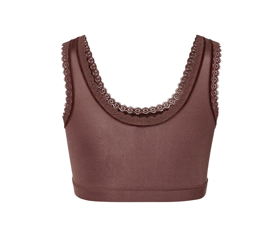 Bustier marron avec dentelle.