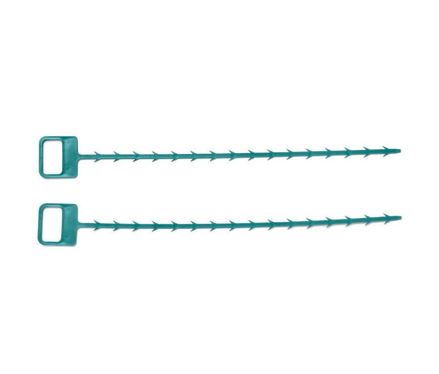 Deux tiges de curage vertes pour canalisations côte à côte.