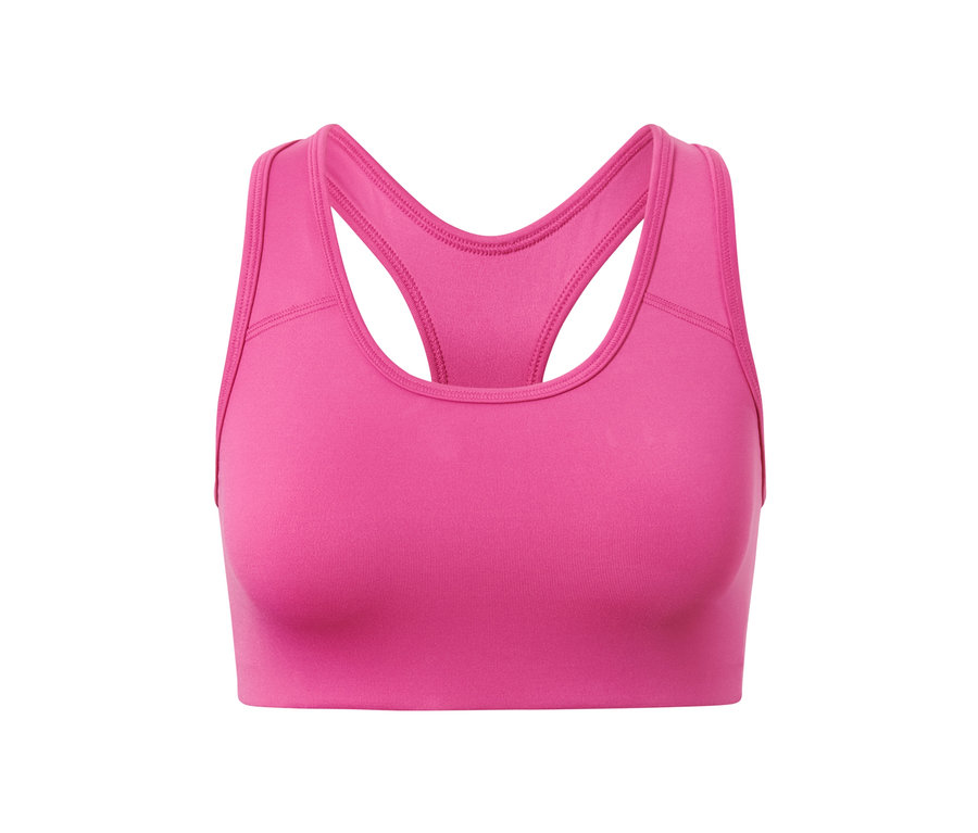 Gros plan d'une brassière de sport rose.