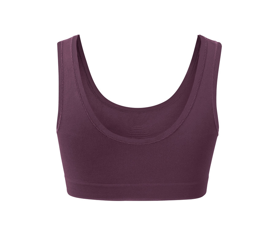 Détail d'une brassière seamless aubergine.
