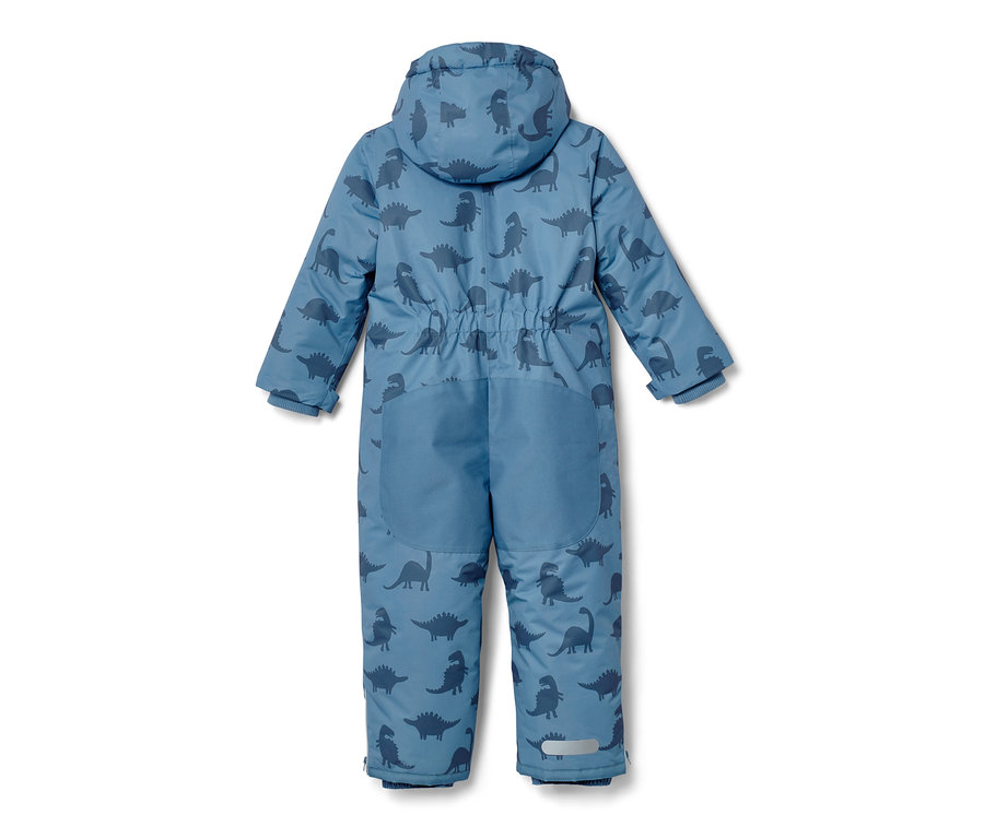 Combinaison de neige bleue pour enfant avec motif de dinosaures.