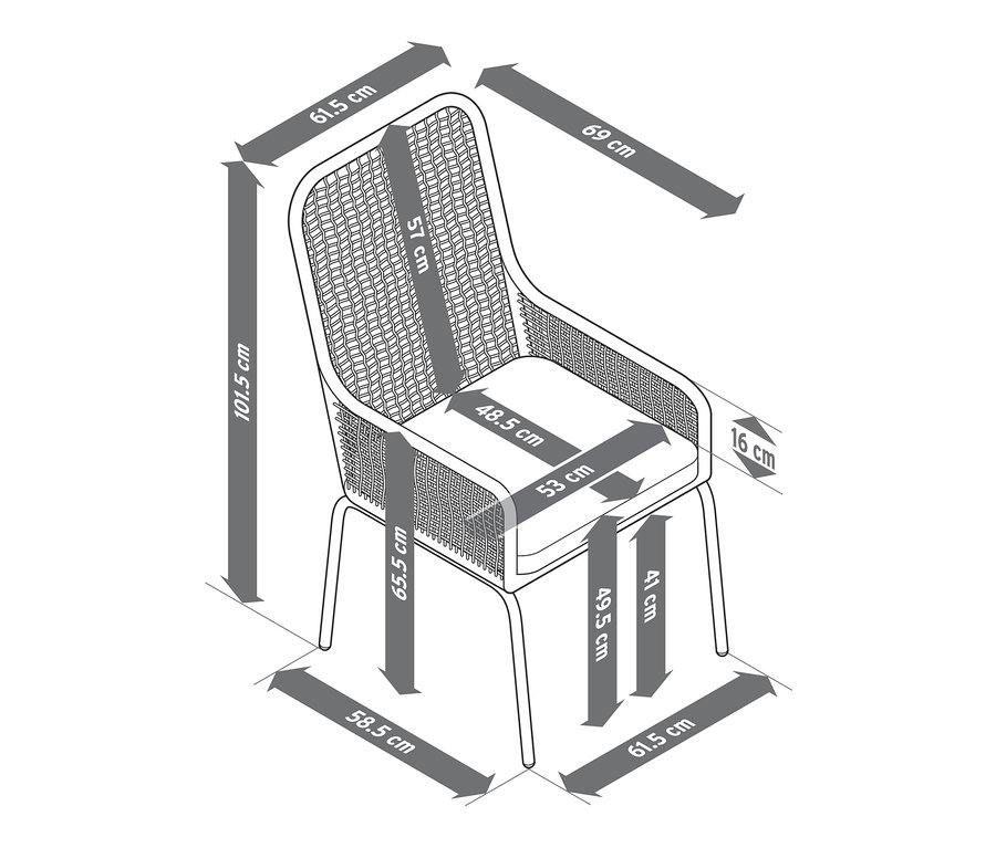 Dimensions de la chaise à dossier haut en textile tressé.