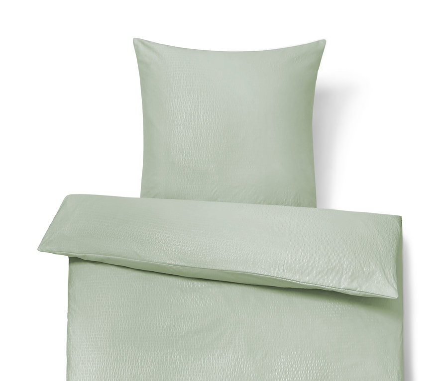 Parure de lit en seersucker vert clair, taille normale et grande taille.