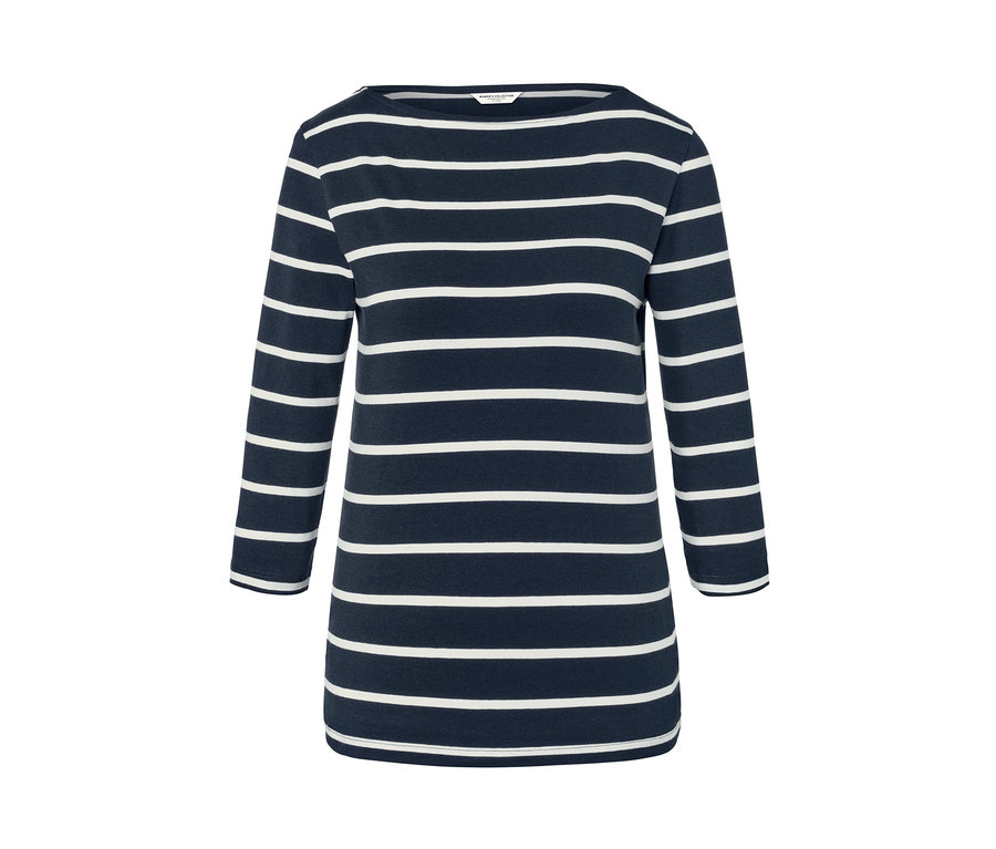 Gros plan d'un t-shirt à rayures à manches 3/4.