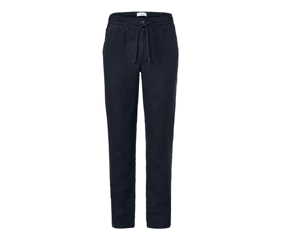 Pantalon chino en lin bleu foncé.