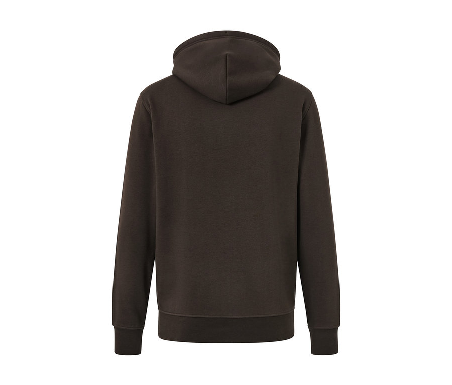 Vue arrière d'une veste à capuche marron.