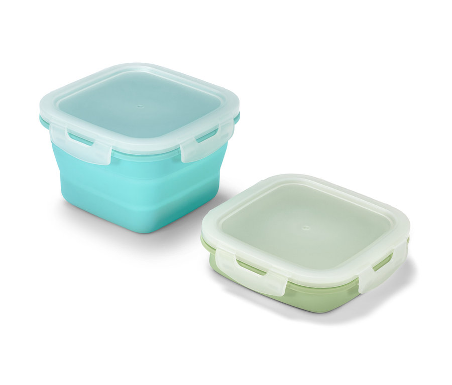 Deux boîtes fraîcheur, une turquoise et une vert clair.