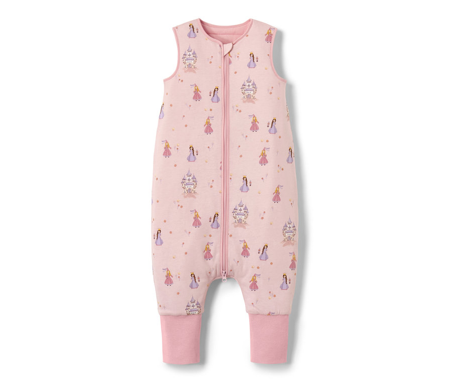 Gigoteuse rose avec jambes, 2,5 TOG, env. 110 cm, avec imprimé princesses et châteaux.