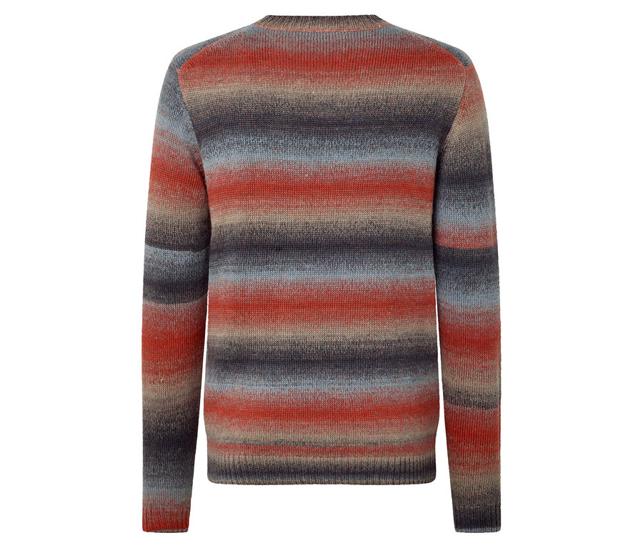 Vue arrière d'un pull rayé en laine certifiée RWS.