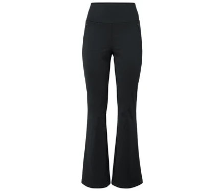 Pantalon noir évasé sur fond blanc.