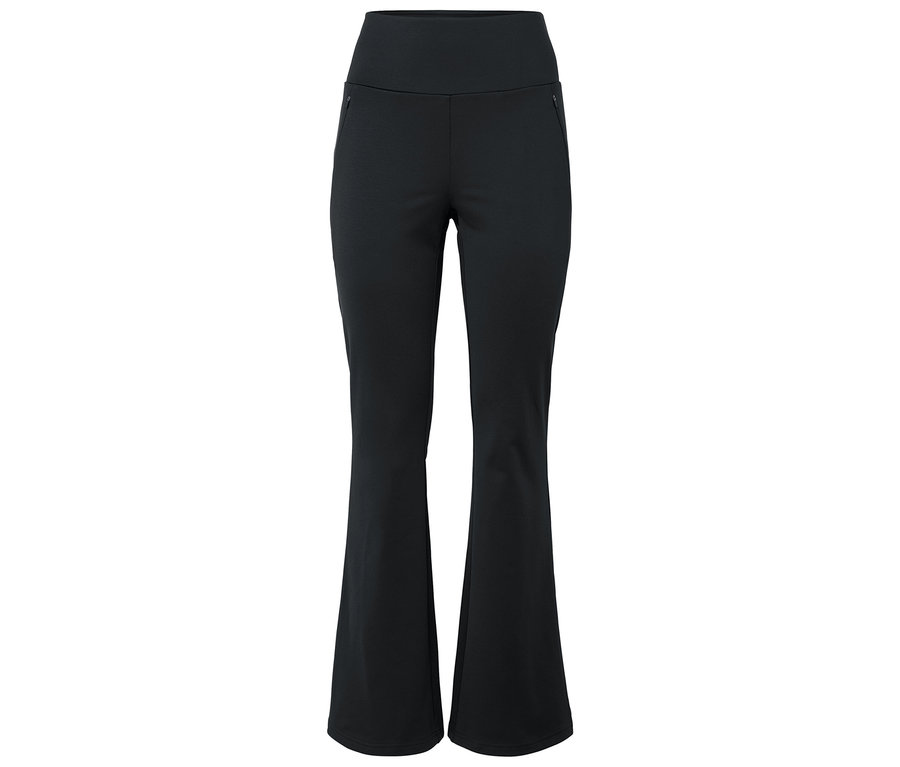 Pantalon noir évasé sur fond blanc.