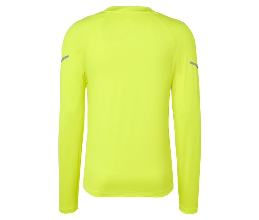 Gros plan sur le dos d'un t-shirt de sport jaune à manches longues.