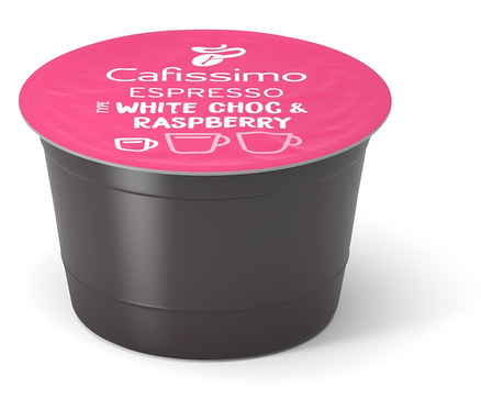 Une capsule Cafissimo Flavoured Espresso – White Choc & Raspberry.