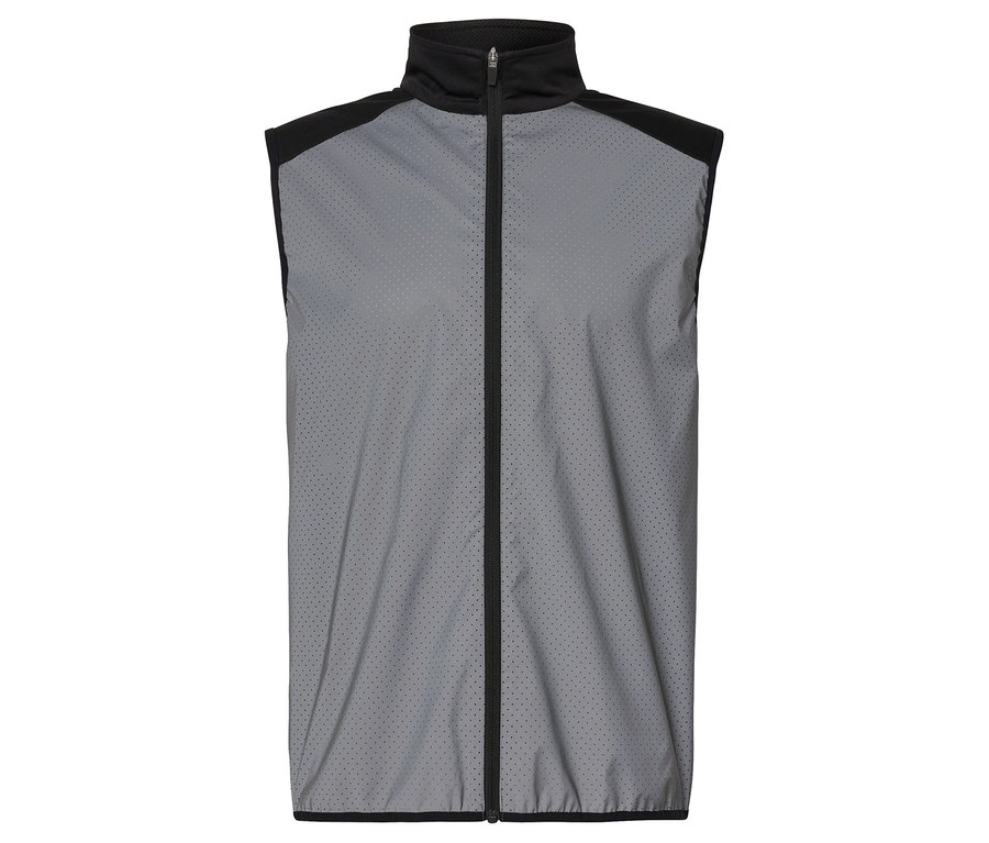 Gilet gris avec une fermeture éclair noire au milieu.