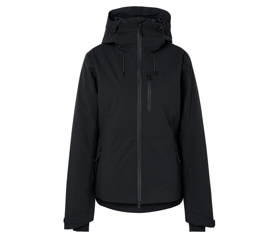 Veste noire à capuche avec fermeture éclair au centre.