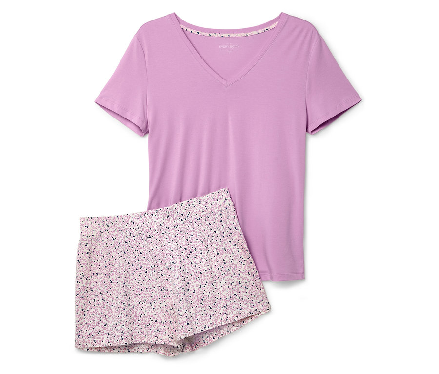 T-shirt violet à manches courtes et short imprimé.