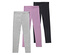 Trois paires de leggings : gris, lilas et noir.