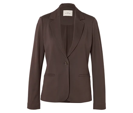 Blazer en jersey marron avec un bouton, des revers et deux poches avant.