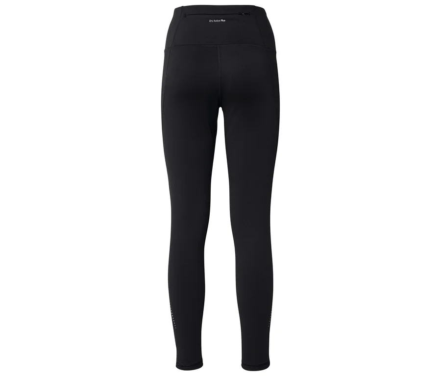 Legging long noir taille haute avec détails réfléchissants aux chevilles, vue arrière.
