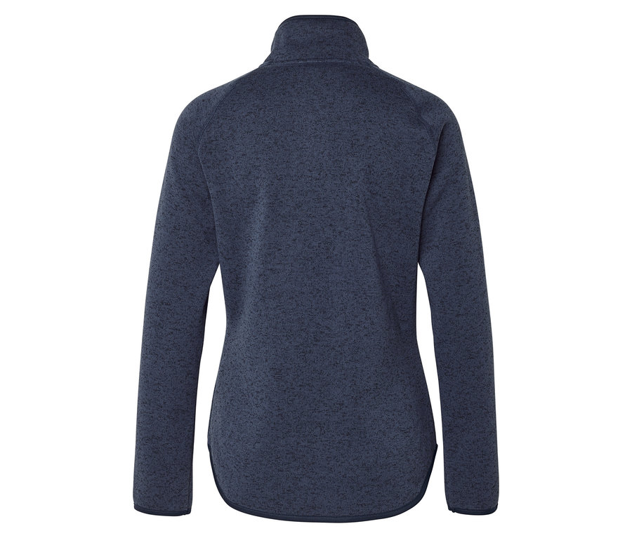 Vue de dos d'un pull polaire chiné bleu foncé avec un col montant et des manches longues.