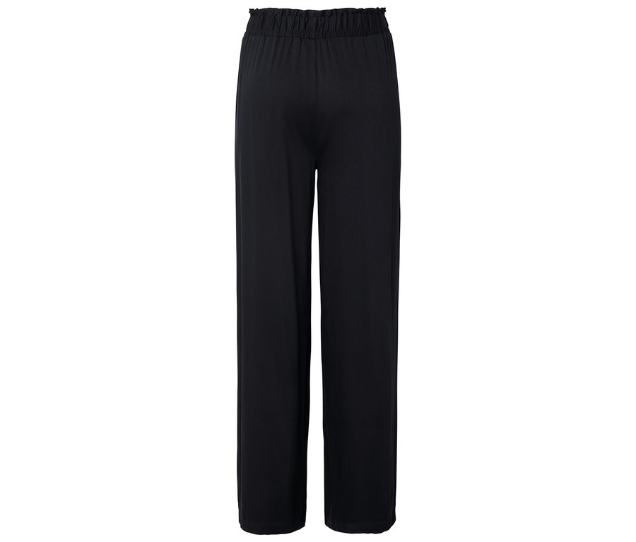 Pantalon noir ample avec taille élastique, photographié de dos.