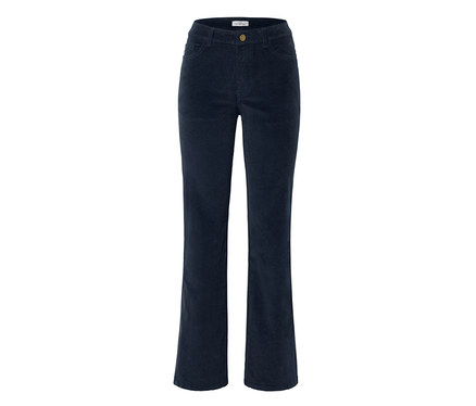 Pantalon bootcut en velours côtelé bleu foncé.