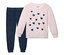 Haut rose avec des cœurs bleu foncé<br>Pantalon bleu foncé
