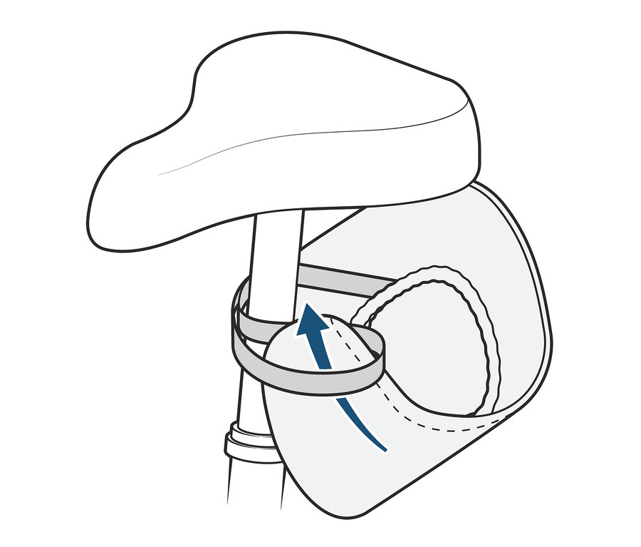 Illustration d'une housse de selle de vélo fixée à une selle de vélo.