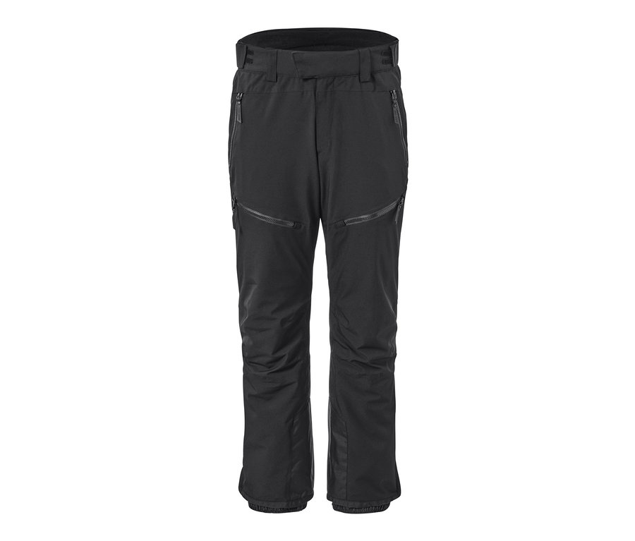 Un pantalon de ski high-tech noir sur fond blanc.