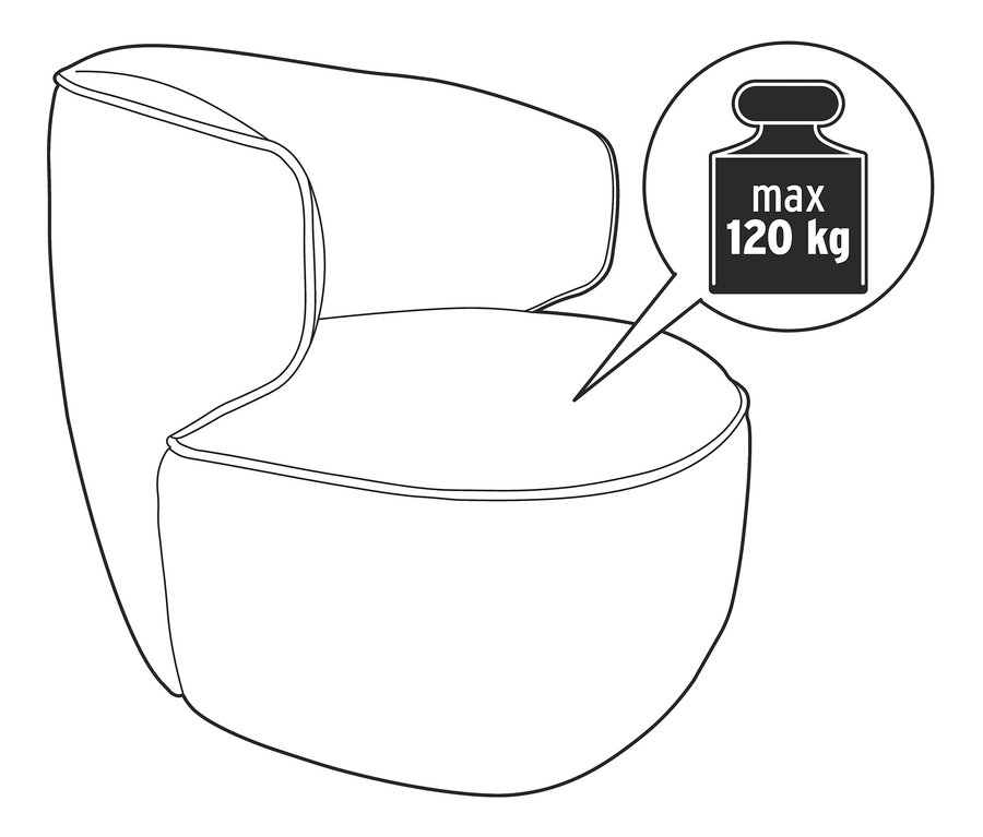 Schéma d'un fauteuil rotatif avec une capacité de charge maximale de 120 kg.