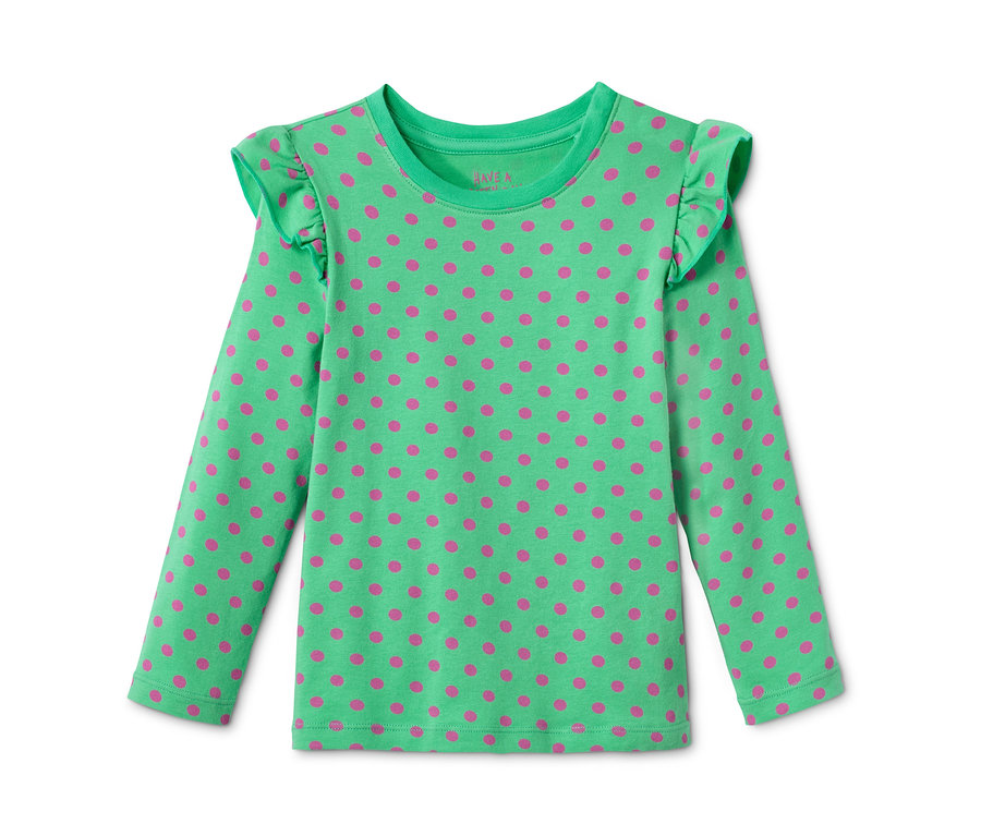 T-shirt vert à manches longues avec des points roses, lot de 2.
