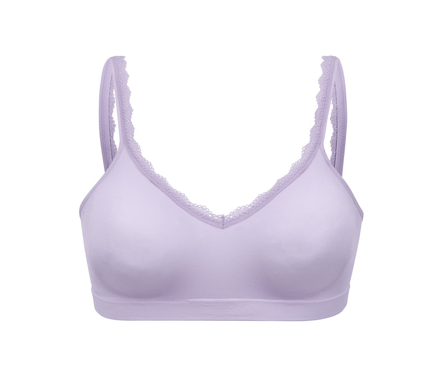 Un soutien-gorge doux sans coutures violet clair.