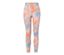 Détail d'un legging de sport 7/8 orange et bleu avec un motif tie-dye pour femme.