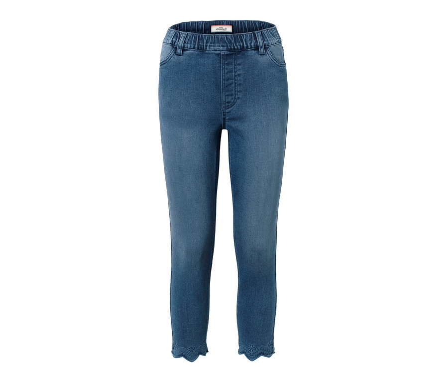 Tregging 7/8 bleu à broderie ajourée.