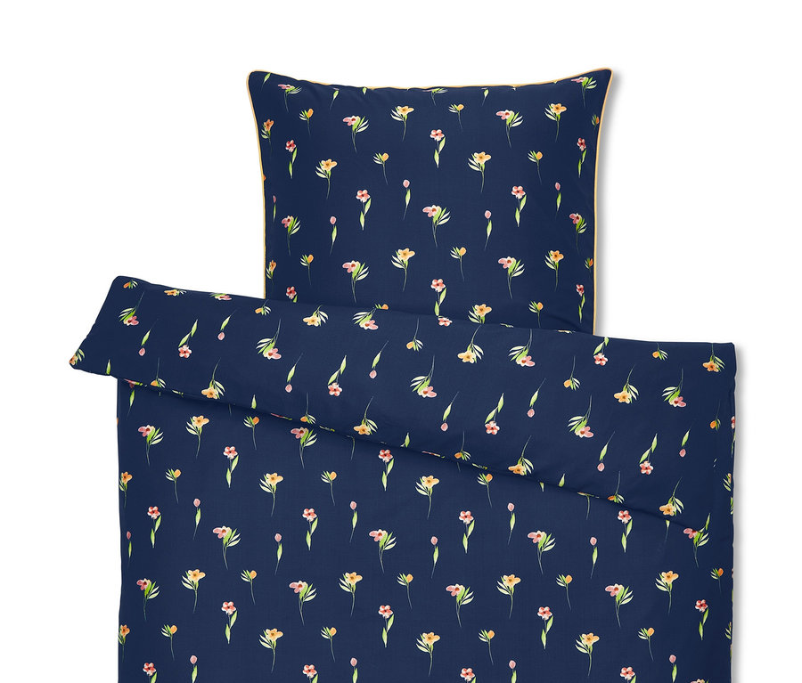 Parure de lit en microfibre bleu marine à motif floral, tailles standard, double et grande taille.