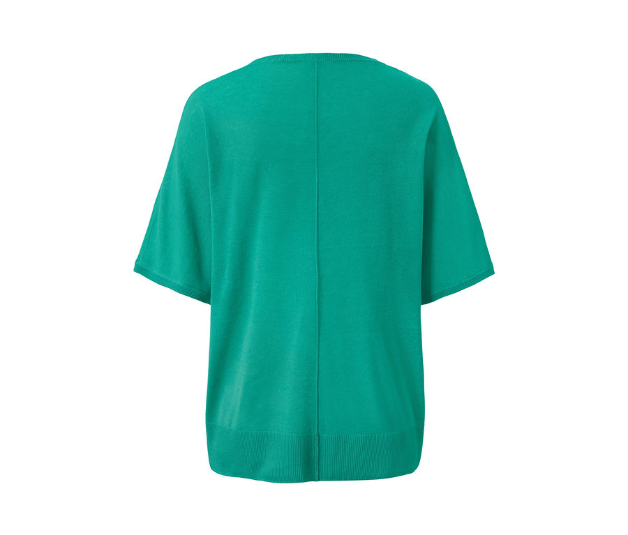 Vue arrière d'un haut vert en maille fine avec du lin.