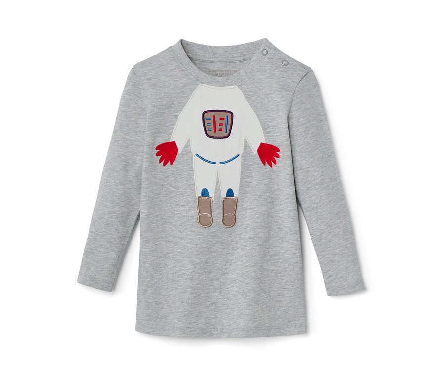 T-shirt à manches longues gris avec appliqué astronaute, 2 T-shirts manches longues, espace.