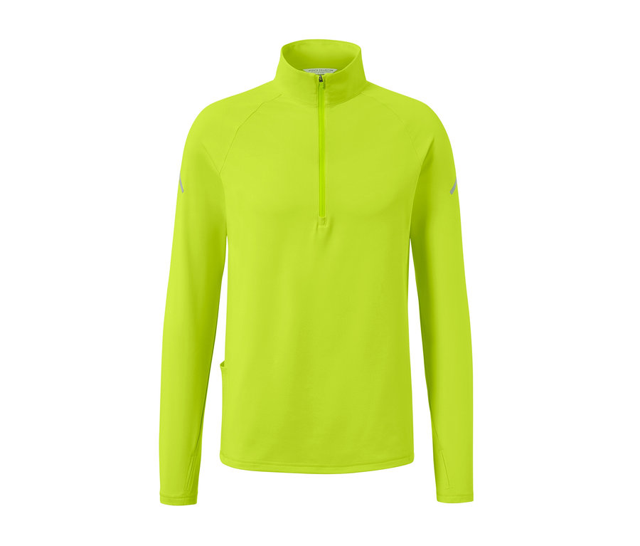 T-shirt technique thermique vert fluo à manches longues et fermeture éclair courte.