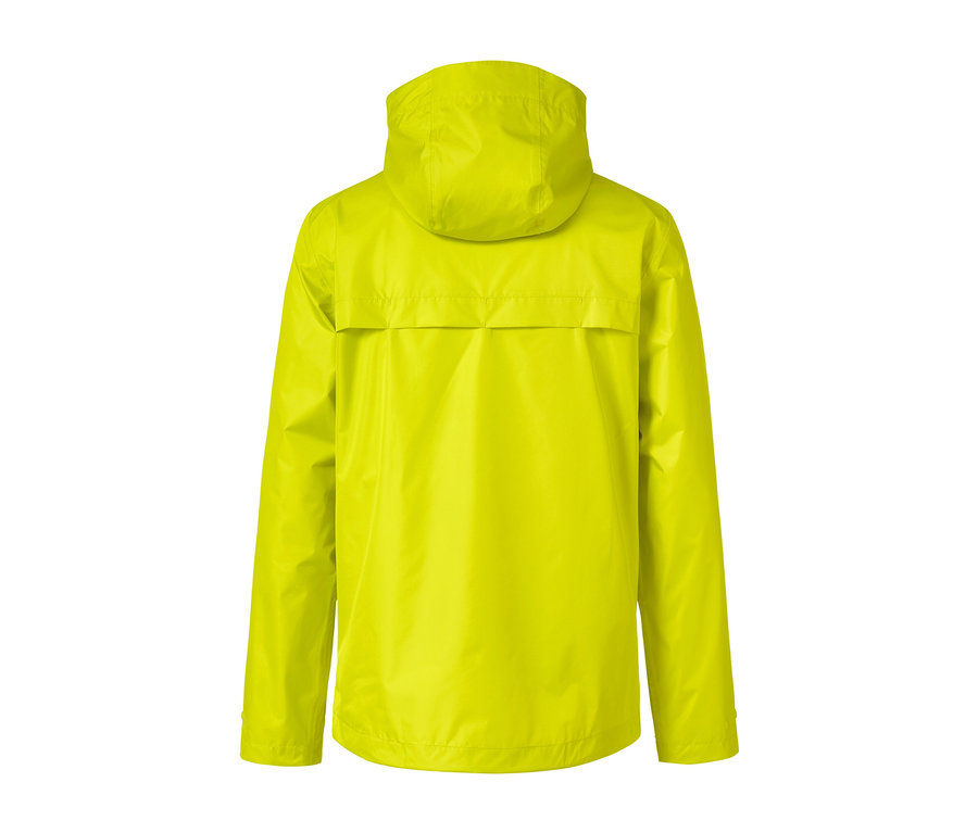 Veste de pluie jaune vue de dos avec capuche.