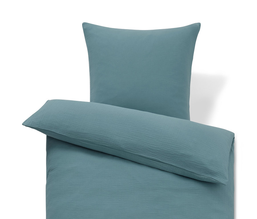 Parure de lit en mousseline bleue, taille standard et grande taille.