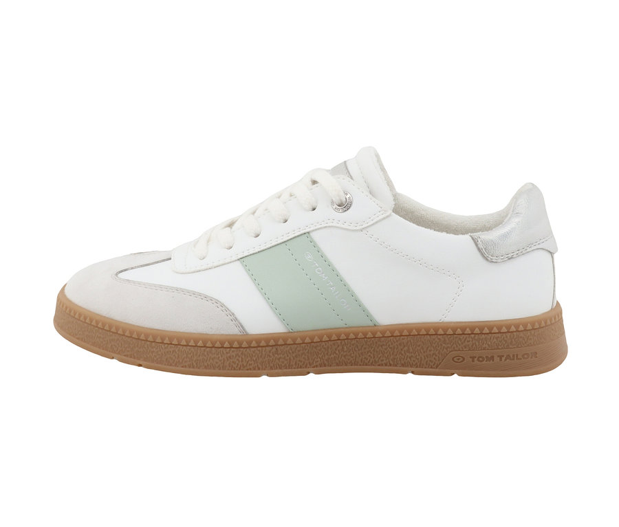 Sneaker Tom Tailor PU blanc-menthe avec semelle marron.