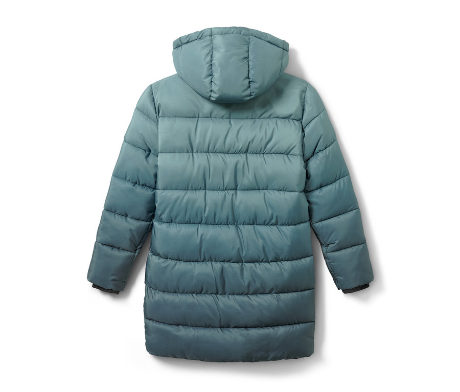 Manteau thermique bleu pour enfant avec capuche vue de dos.