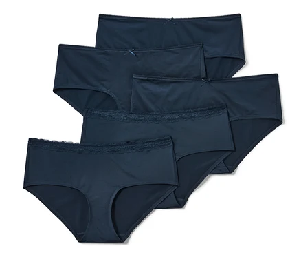 Cinq culottes bleu marine.