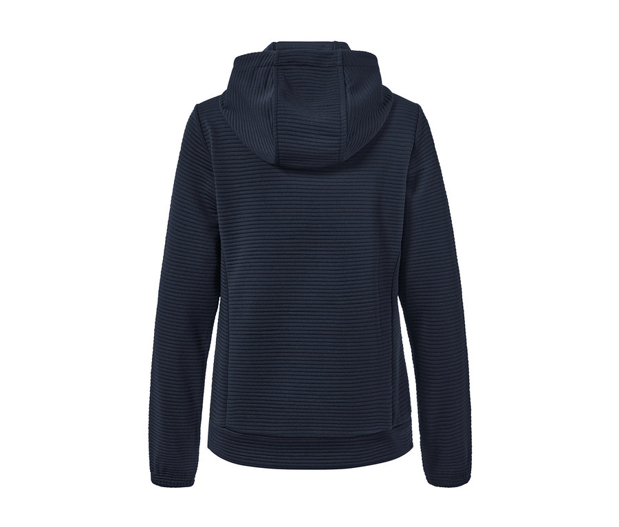 Pull à capuche bleu marine vu de dos.