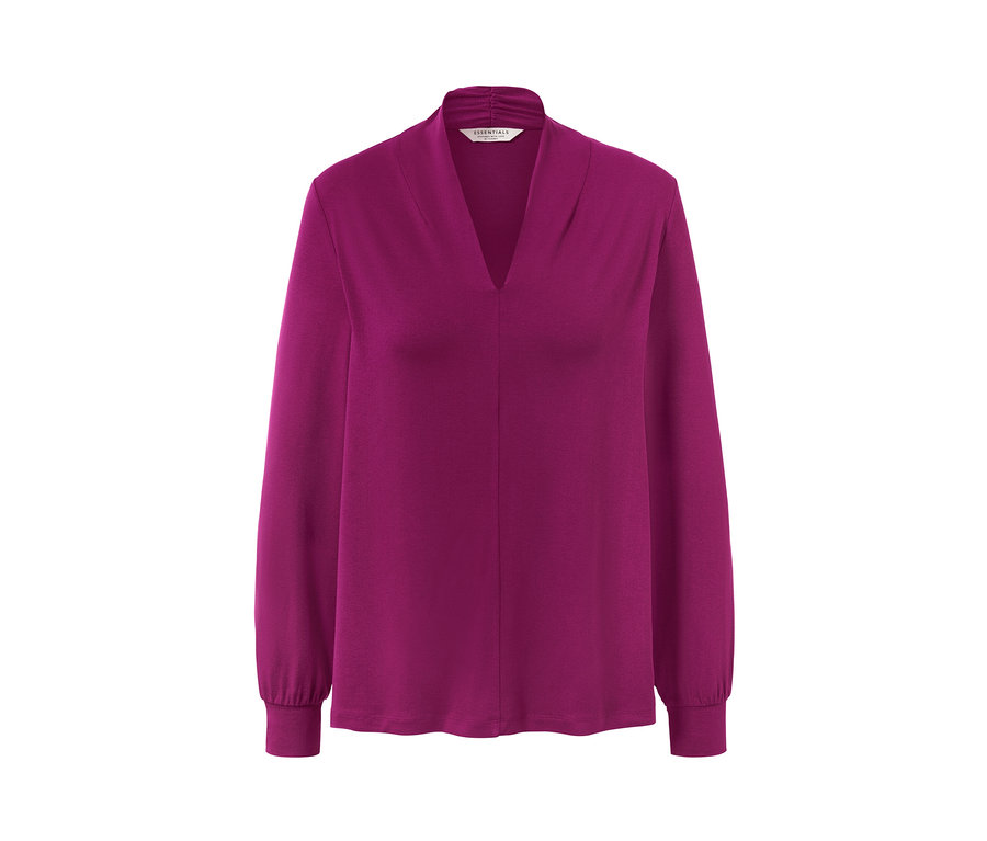 T-shirt framboise à manches longues avec encolure en V.