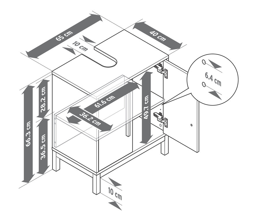 Dimensions du meuble sous-vasque anthracite »Eklund«.