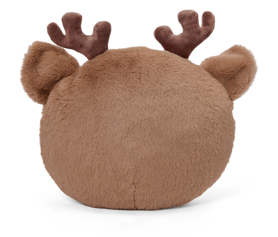 Une peluche marron en forme d'animal avec des bois et des oreilles.
