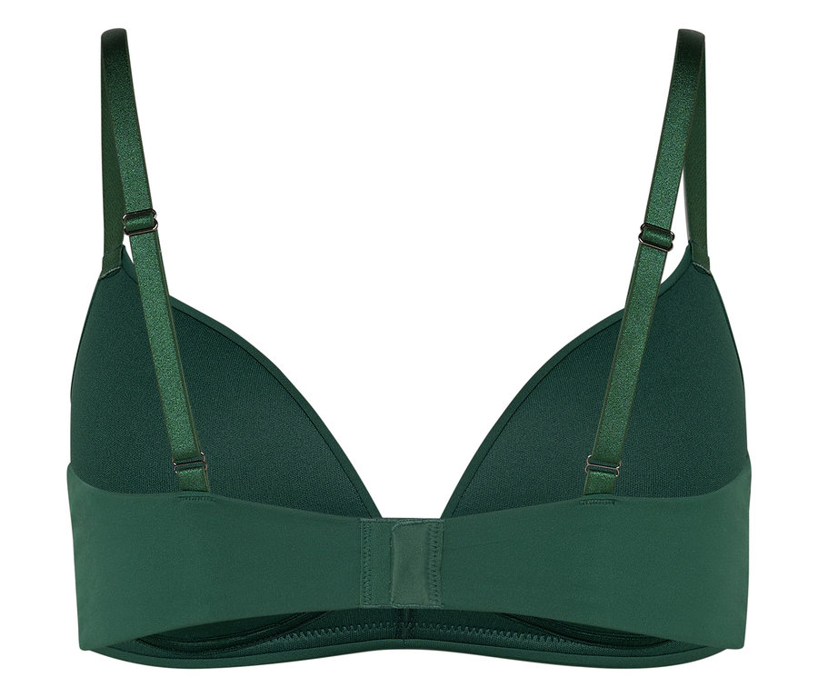 Détail d'un soutien-gorge vert avec bretelles réglables, vue de dos.